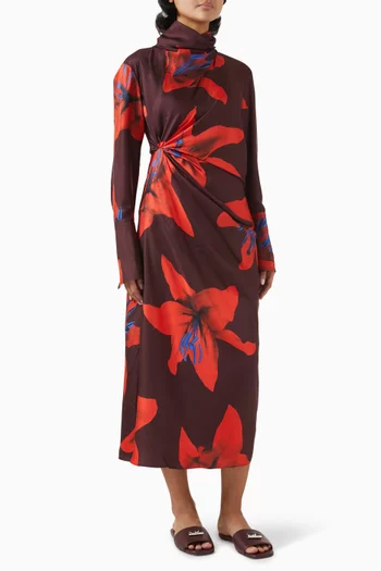 Fire Lily Asymmetric Dress in Silk
