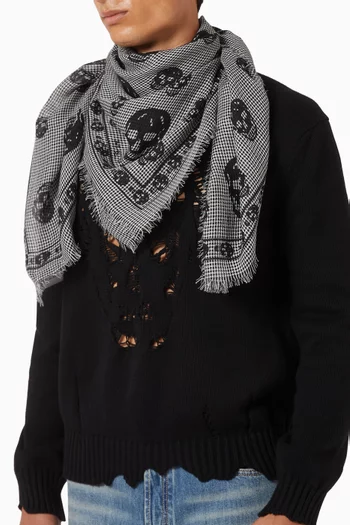 Houndstooth Skull Scarf in Silk-wool Jacquard