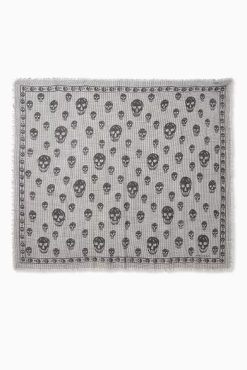 Houndstooth Skull Scarf in Silk-wool Jacquard