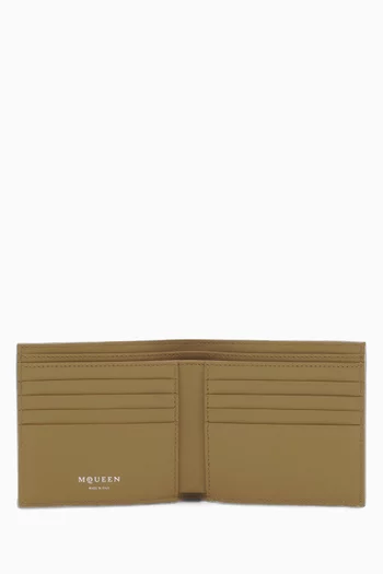Logo Bi-fold Wallet in Metallic Calf Leather