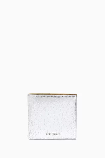 Logo Bi-fold Wallet in Metallic Calf Leather