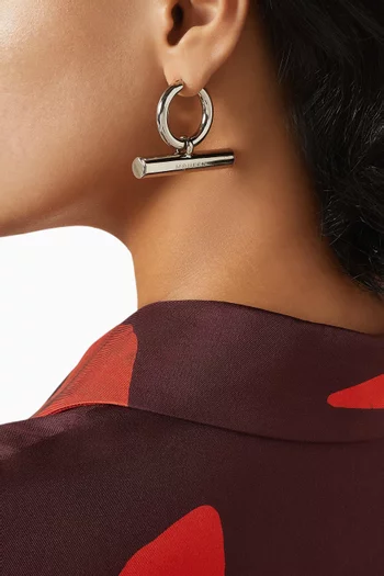 T-Bar Hoop Earrings in Silver-tone Brass