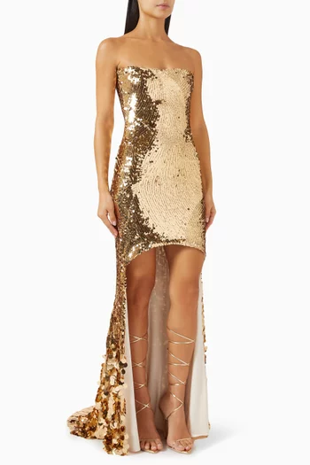 Strapless Mirror Sequin-embellished Gown