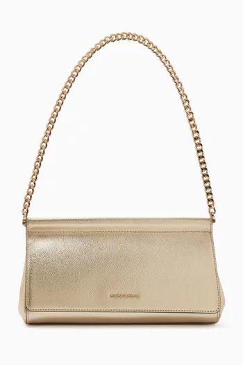 Medium Carmine Clutch Bag in Metallic Pebbled Leather