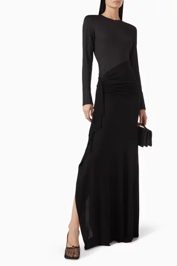 Long-sleeve Ruched-detail Gown in Jersey