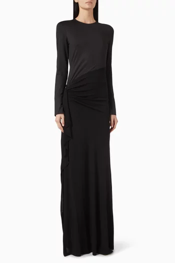 Long-sleeve Ruched-detail Gown in Jersey