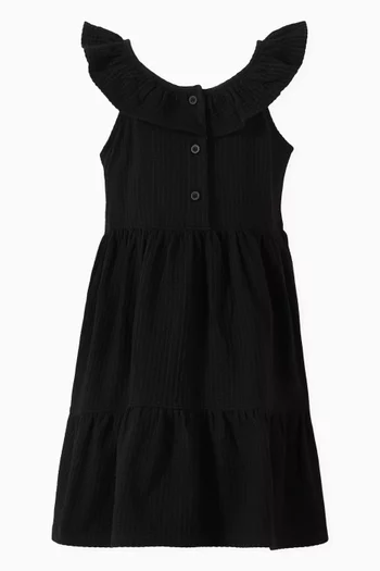 Ruffle-neck Dress in Organic Cotton-blend
