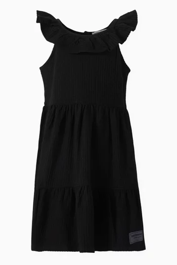 Ruffle-neck Dress in Organic Cotton-blend