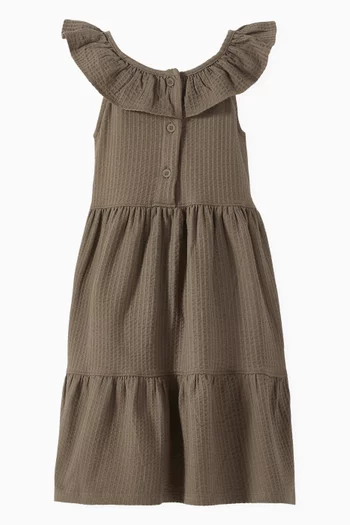 Ruffle-neck Dress in Organic Cotton-blend