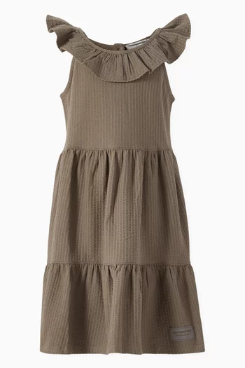 Ruffle-neck Dress in Organic Cotton-blend