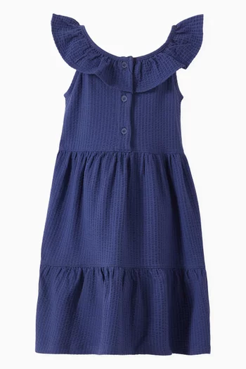Ruffle-neck Dress in Organic Cotton-blend