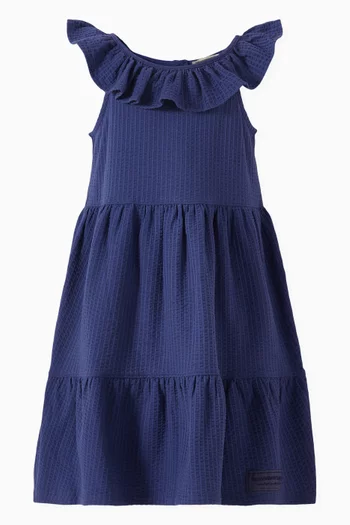 Ruffle-neck Dress in Organic Cotton-blend