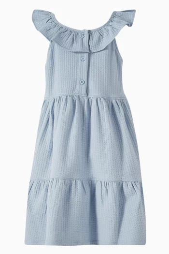 Ruffle-neck Dress in Organic Cotton-blend
