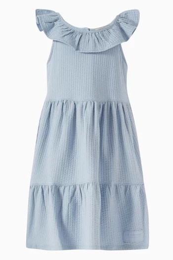 Ruffle-neck Dress in Organic Cotton-blend