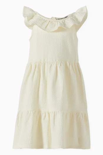 Ruffle-neck Dress in Organic Cotton-blend