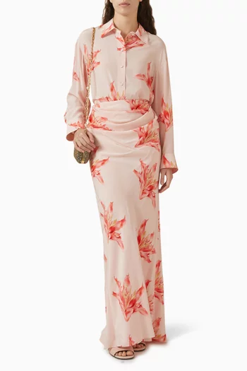 Printed Drape Maxi Skirt