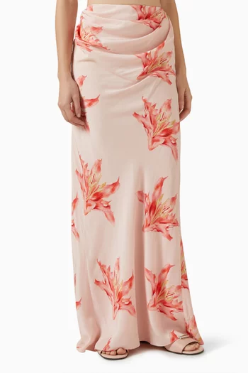 Printed Drape Maxi Skirt
