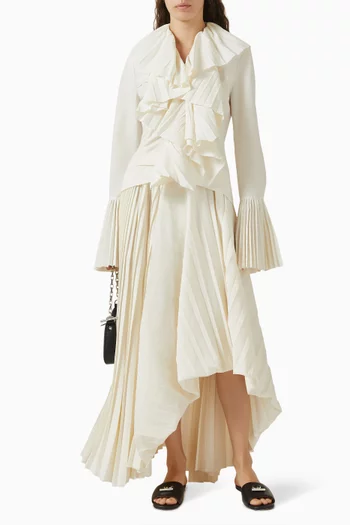 Pleated Asymmetric Draped Midi Skirt