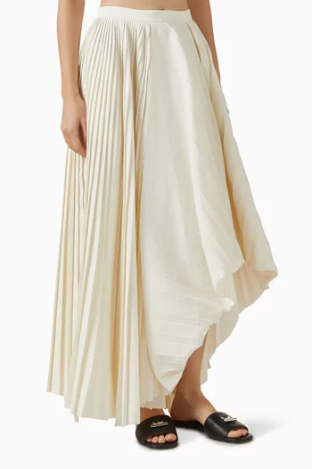 Pleated Asymmetric Draped Midi Skirt
