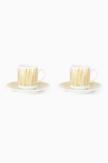 x Razan Alazzouni Golden Stripes Tamrah Turkish Coffee Cups & Saucers, Set of 2