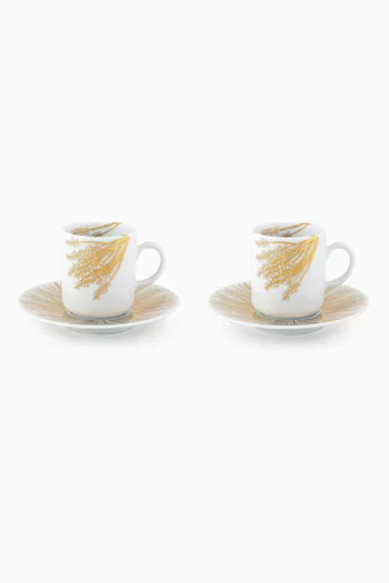 x Razan Alazzouni Eternal Fronds Tamrah Turkish Coffee Cups & Saucers, Set of 2