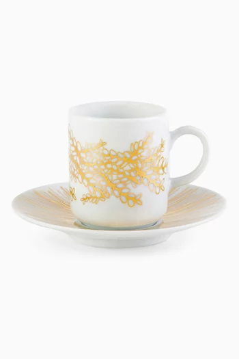 x Razan Alazzouni Golden Stems Tamrah Turkish Coffee Cups & Saucers, Set of 2