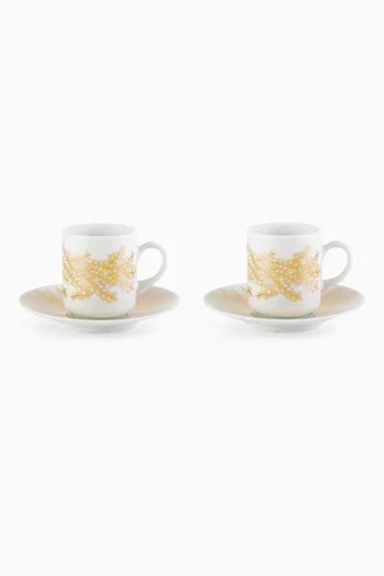 x Razan Alazzouni Golden Stems Tamrah Turkish Coffee Cups & Saucers, Set of 2