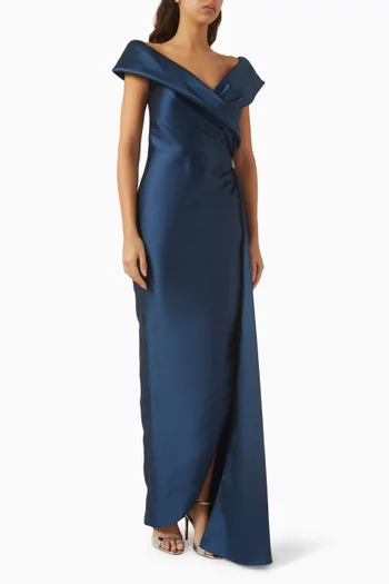 Off-shoulder Side Train Gown in Mikado