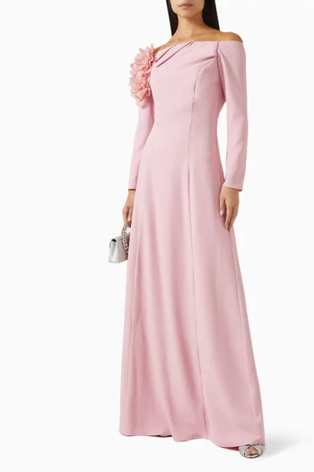 Off-shoulder Floral Applique Gown