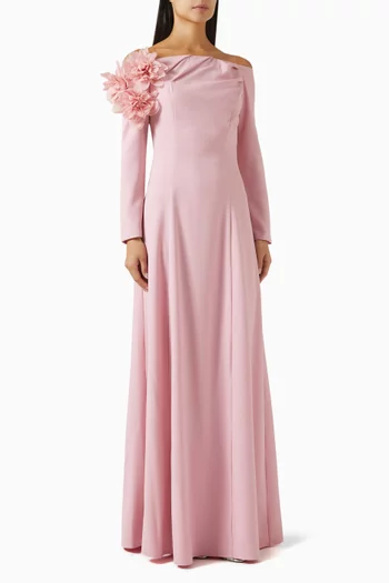 Off-shoulder Floral Applique Gown