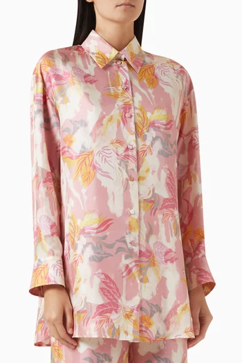 Floral Pyjama Shirt in Silk Twill
