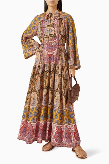Pietro Wide-sleeve Maxi Dress in Cotton Blend