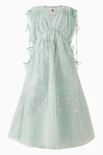 Floral-embroidered V-neck Kaftan
