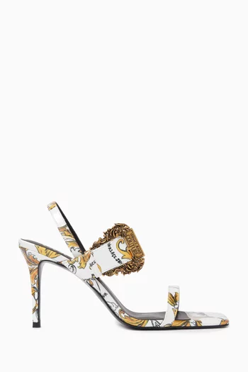 Printed Sandals in Patent Faux Leather