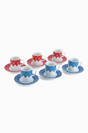 x Maison Mishmashi Bahja Espresso Cups & Saucers, Set of 6