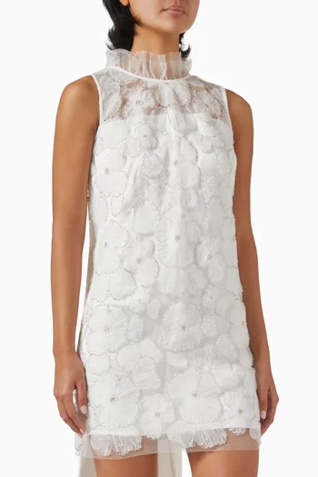 Satin-bow Mini Dress in Tulle