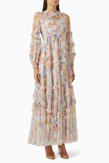 Mariannes Floral Diamond Ruffle Gown
