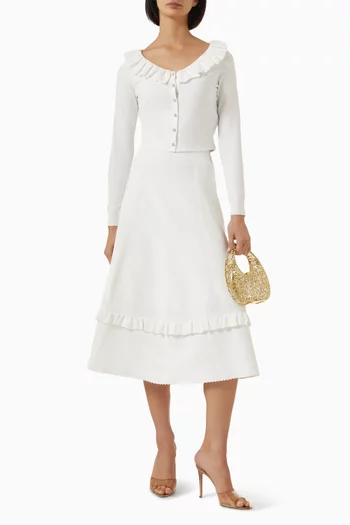 Pointelle Trim Knit Skirt in Viscose Blend