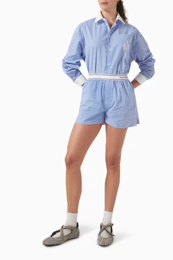 Serif Logo Oxford Boxer Shorts in Cotton