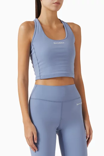 بلوزة رياضية قصيرة بلا أكمام بطبعة شعار الماركة بخط سيرف نايلون مطاطي