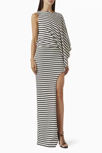 Stripe Draped Maxi Dress in jersey