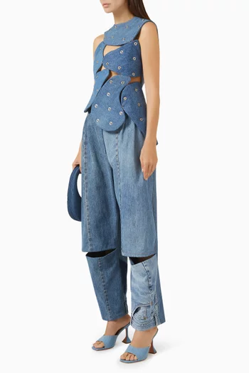 Stud-embellished Island Top in Upcycled Denim