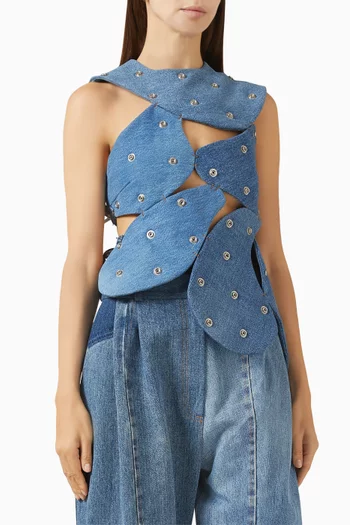 Stud-embellished Island Top in Upcycled Denim
