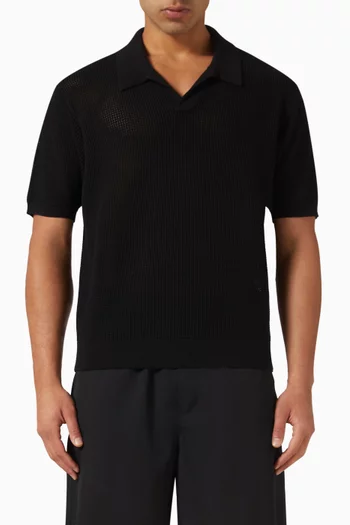Open Weave Polo Sweater in Wool-blend