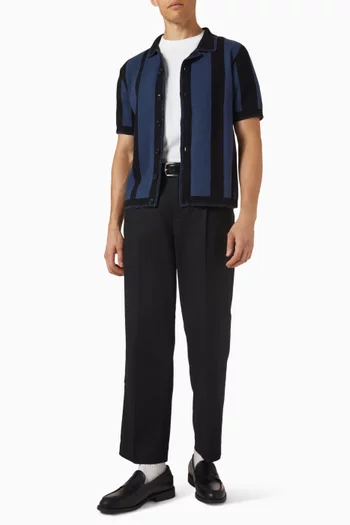 قميص بياقة كوبية وخطوط منسوجة قطن