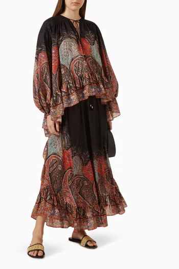 Rhiannon Ruffle Maxi Skirt in Silk
