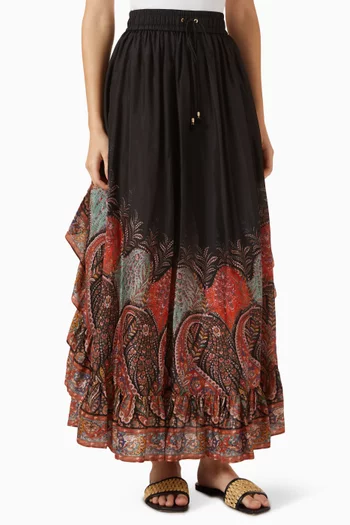 Rhiannon Ruffle Maxi Skirt in Silk