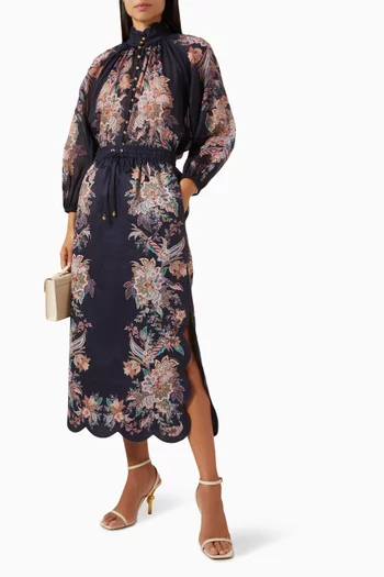 Rhiannon Scallop Midi Skirt in Linen