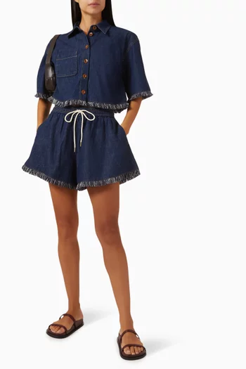 Rhiannon Fringe Shorts in Denim