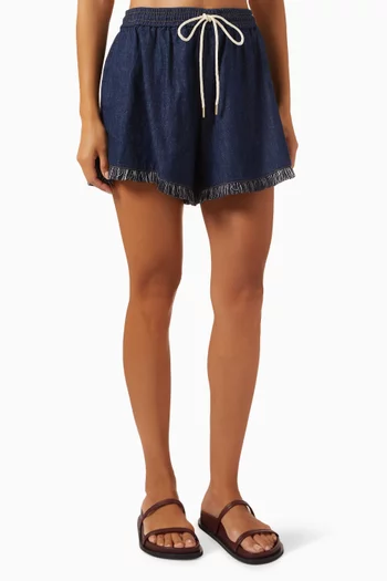 Rhiannon Fringe Shorts in Denim